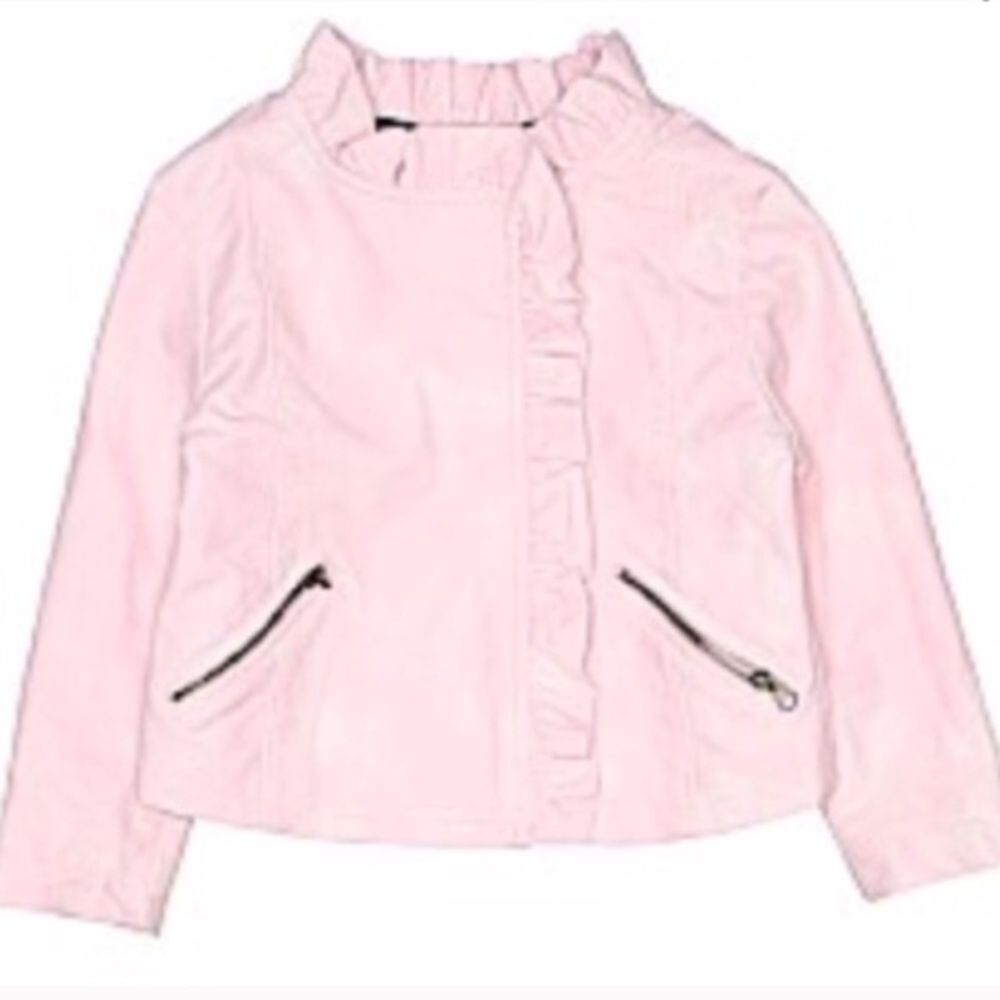 OshKosh Ruffle Moto Jacket Baby Pink Vegan Leather - Picture 2 of 8